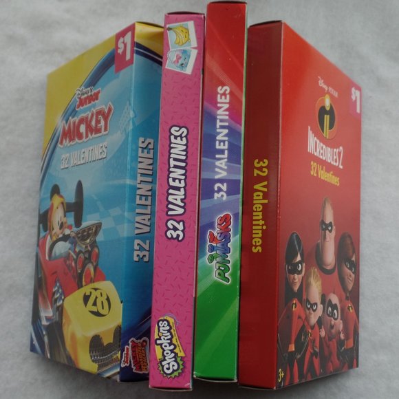 Valentine's Day Cards Bundle Mickey Mouse Incredibles PJ Masks Shopkins 128 Pcs - Picture 1 of 11